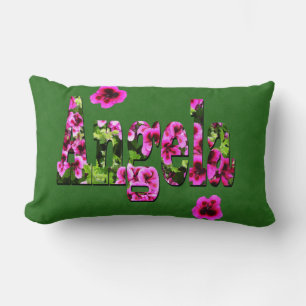 Pink Floral Angela Name Logo, Lumbar Pillow
