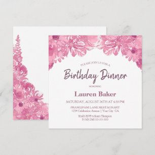 Pink Floral Anniversaire Dîner Fête Invitation