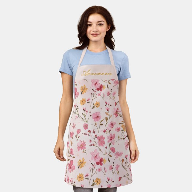 Pink Floral Apron (Worn)