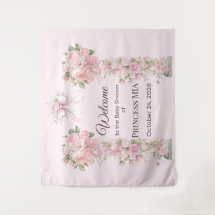 Pink Floral Arch Princess Baby Shower Backdrop Tapestry