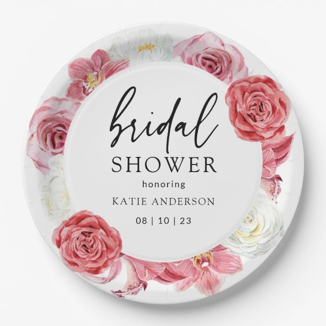 Pink Floral Arch Summer Bridal Shower Paper Plate (Front)