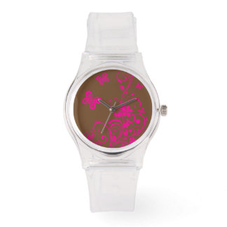 Pink Floral Art Design Watch