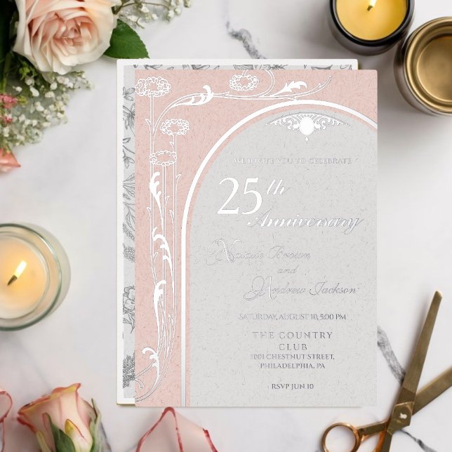 Pink Floral Art Nouveau Foil Invitation (Creator Uploaded)