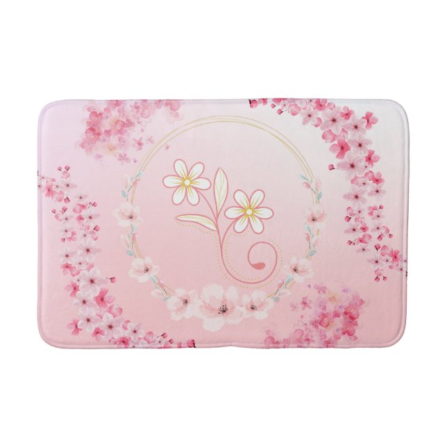 Pink Floral Art, Spring Blessing Bath Mat (Front)