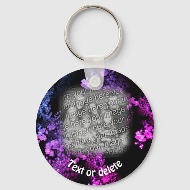 Pink Floral Art Your Photo Personalized Keychain (Front)