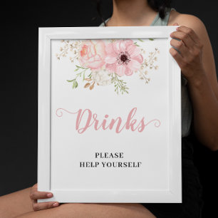 Pink Floral Baby Girl Drinks Baby Shower Sign