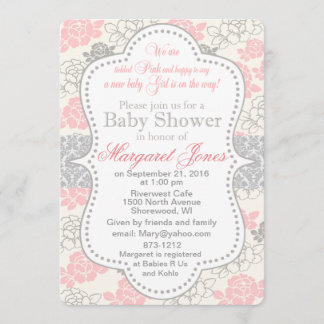 Pink Floral Baby Girl Shower Invitation customize