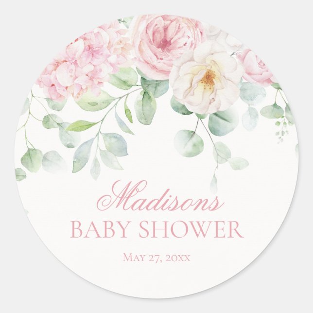 Pink Floral Baby in Bloom Baby Shower Invite Seal (Front)