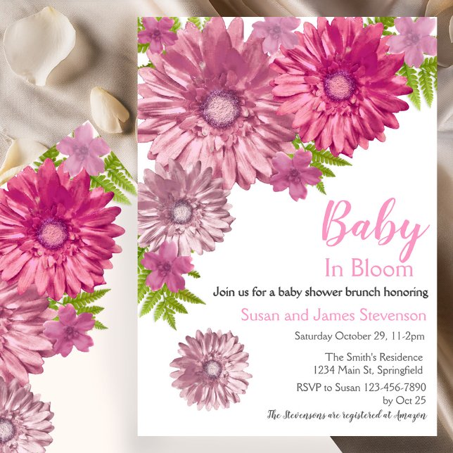Pink Floral Baby In Bloom Brunch Shower Invitation (Creator Uploaded)