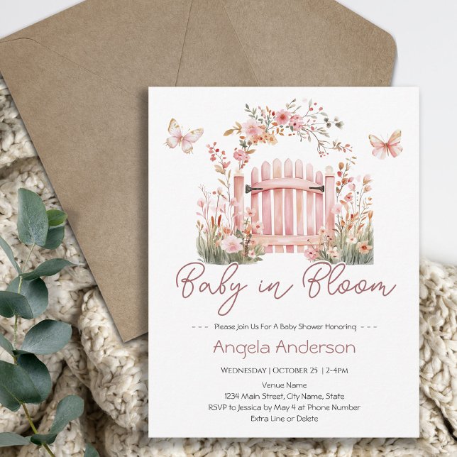 Pink Floral Baby in Bloom Butterfly Baby Shower Invitation (Creator Uploaded)