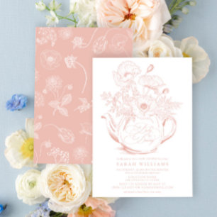Pink Floral Baby is Brewing Vintage Girl Shower Invitation