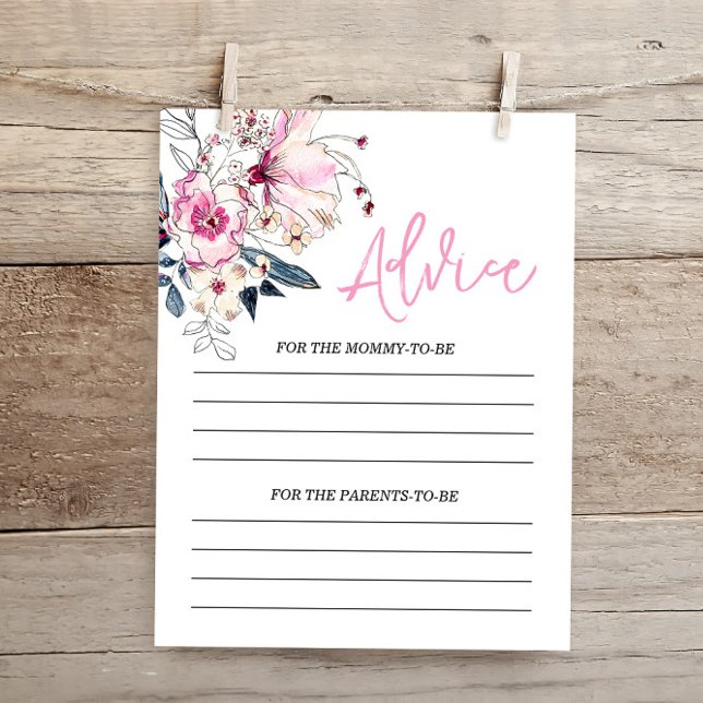 Pink Floral Baby Shower Advice Card (Creator Uploaded)
