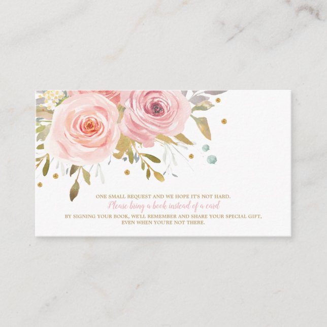 Pink Floral Baby Shower Book for Baby Bring a Book Enclosure Card (Front)