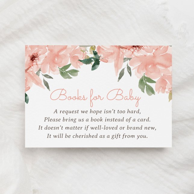 Pink Floral Baby Shower Books for Baby Enclosure Card (Creator Uploaded)
