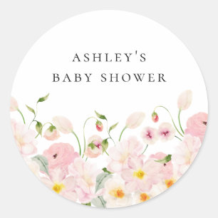Pink Floral Baby Shower Classic Round Sticker
