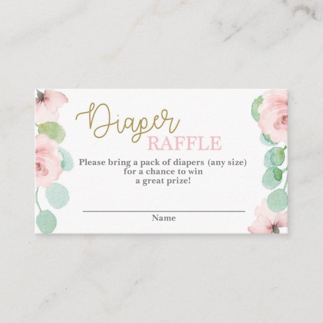 Pink floral Baby Shower Diaper Raffle Enclosure Card (Front)