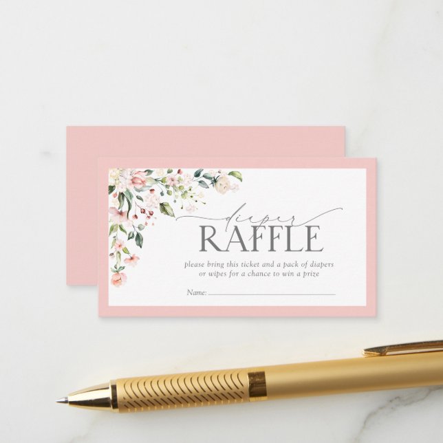 Pink Floral Baby Shower Diaper Raffle Enclosure Card (Front/Back In Situ)