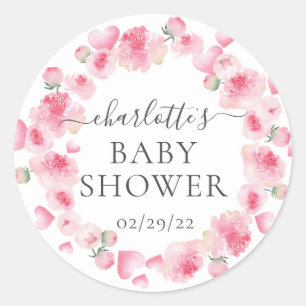 Pink Floral Baby Shower Favour Sticker