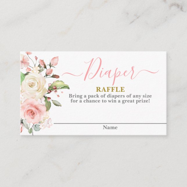 Pink Floral baby shower fille Diaper Carte Raffle (Devant)