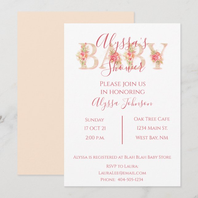 Pink Floral Baby Shower Invitation (Front/Back)