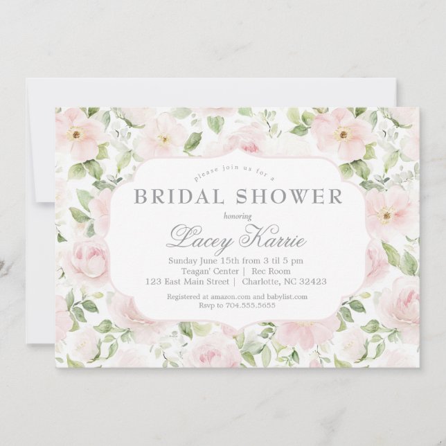 Pink Floral Baby Shower Invitation,  Invitation (Front)