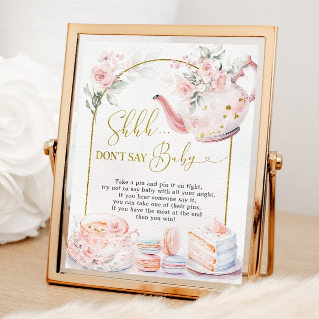 Pink Floral Baby Shower Tea Party Don't Say Baby Poster (Creator Uploaded)