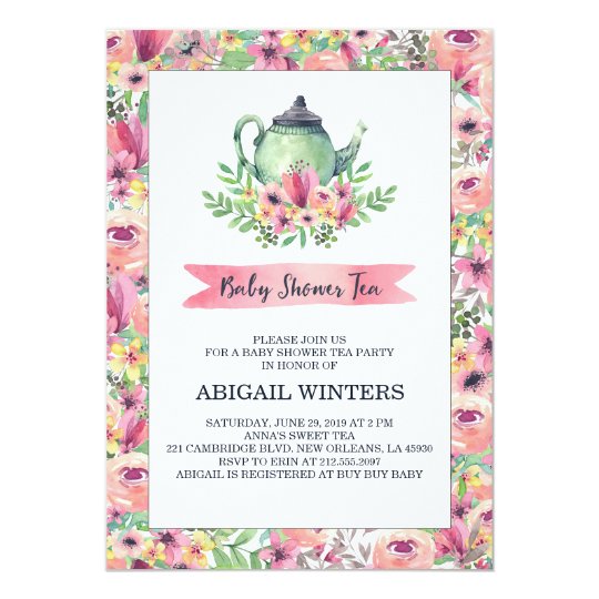 Pink Floral Baby Shower Tea Party Invitation
