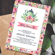 Pink Floral Baby Shower Tea Party Invitation