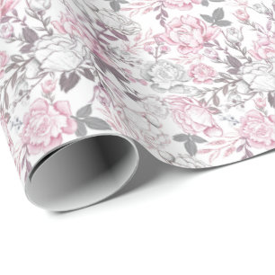 Pink floral baby shower tiled pattern wrapping paper