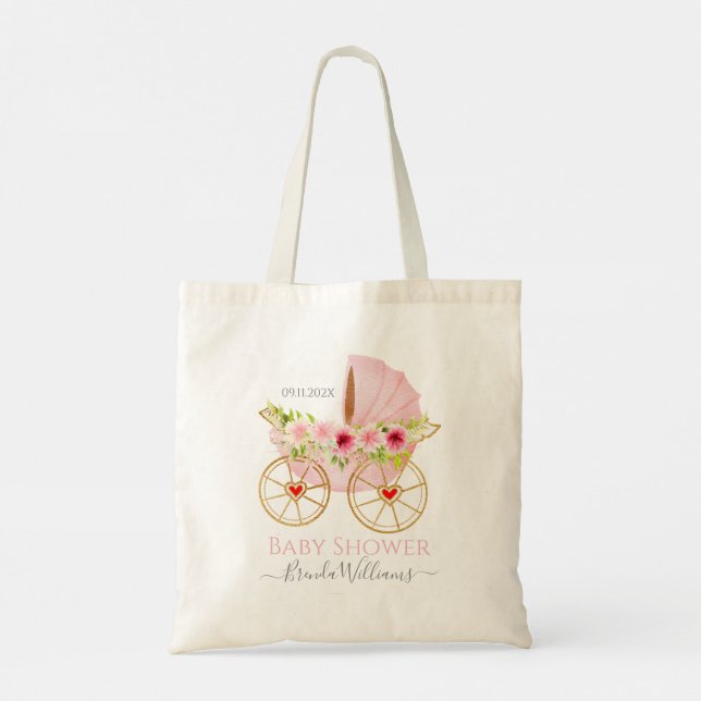Pink floral baby stroller tote bag (Back)