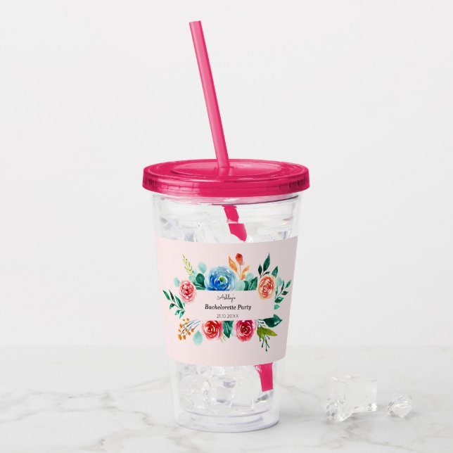 Pink Floral Bachelorette Bridal Shower  Acrylic Tumbler (Front Ice)
