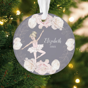 Pink Floral Ballerina Blonde Girl Personalized Ornament