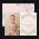 Pink Floral Baptism Christening Thank You Card<br><div class="desc">Featuring an elegant composition of blush overlay adorned with a sweet golden cross,  pastel pink floral wreaths and greenery. Click the "customize further" button if you wish to re-arrange and format the style and placement of the text.</div>