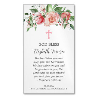 Pink Floral Baptism for Girls Magnet Party Favours