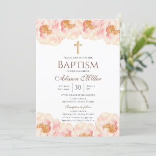 Pink Floral Baptism  Invitation