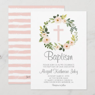 Pink Floral Baptism Invitation