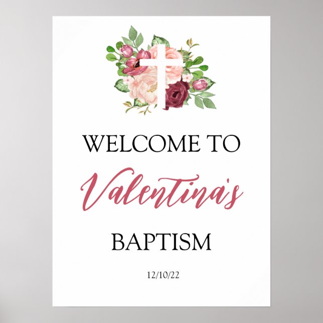  Pink Floral Baptism Welcome Poster (Devant)