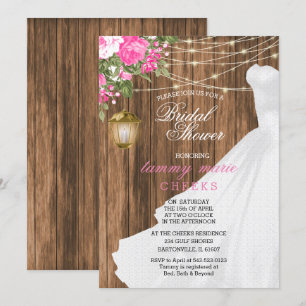 Pink Floral Barn Wood Bridal Shower Invitation
