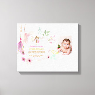Pink Floral BAUTIZO Baptism Bible Verse Photo Girl Canvas Print