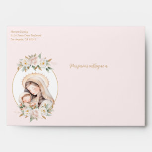 Pink Floral Bautizo in Spanish Catholic Baptism Envelope