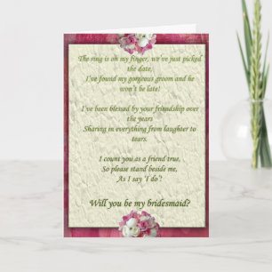 Pink floral Be my Bridesmaid Card