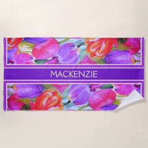 Pink Floral Beach Towel
