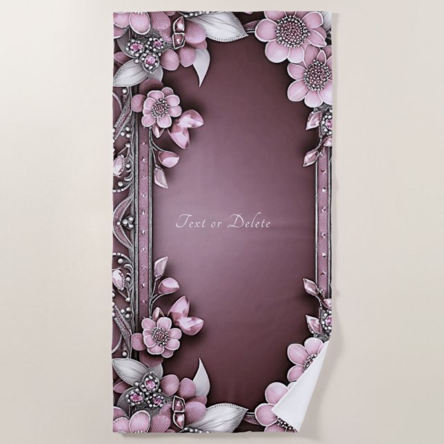 Pink Floral Beach Towel (Front)