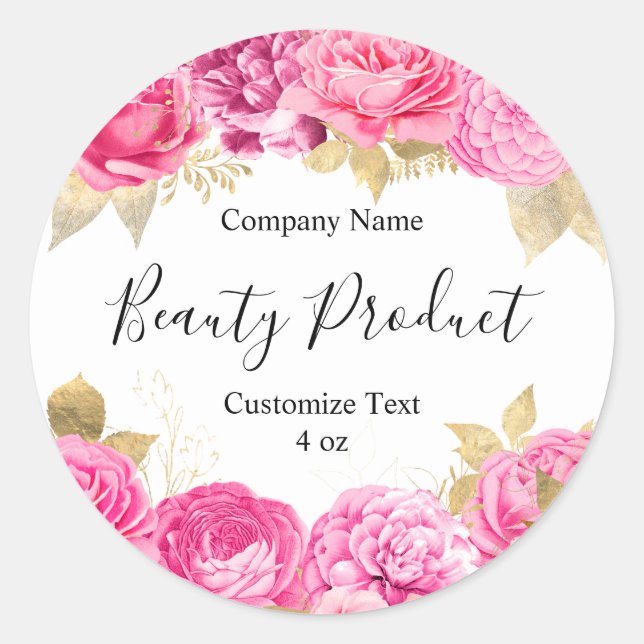 Pink Floral Beauty Cosmetic Spa Product Label (Front)