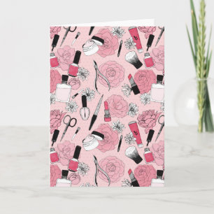 Pink Floral Beauty Products Pattern Card