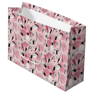 Pink Floral Beauty Products Pattern Large Gift Bag