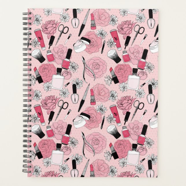 Pink Floral Beauty Products Pattern Planner (Front)