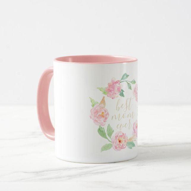 Pink Floral Best Mom Ever Mother's Day Gift Mug (Front Left)