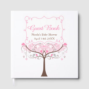 Pink Floral Bird Baby Shower Thank You Guest Book