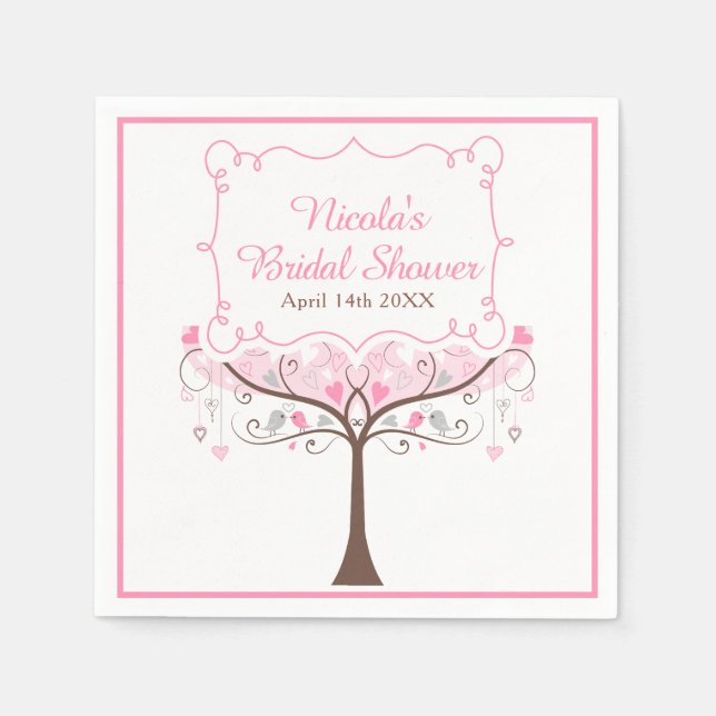 Pink Floral Bird Bridal Shower  Napkin (Front)